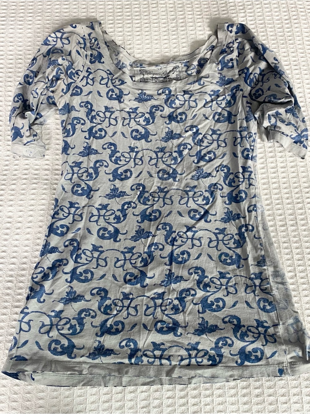 Anthropologie Blue and grey Printed Tee size medium